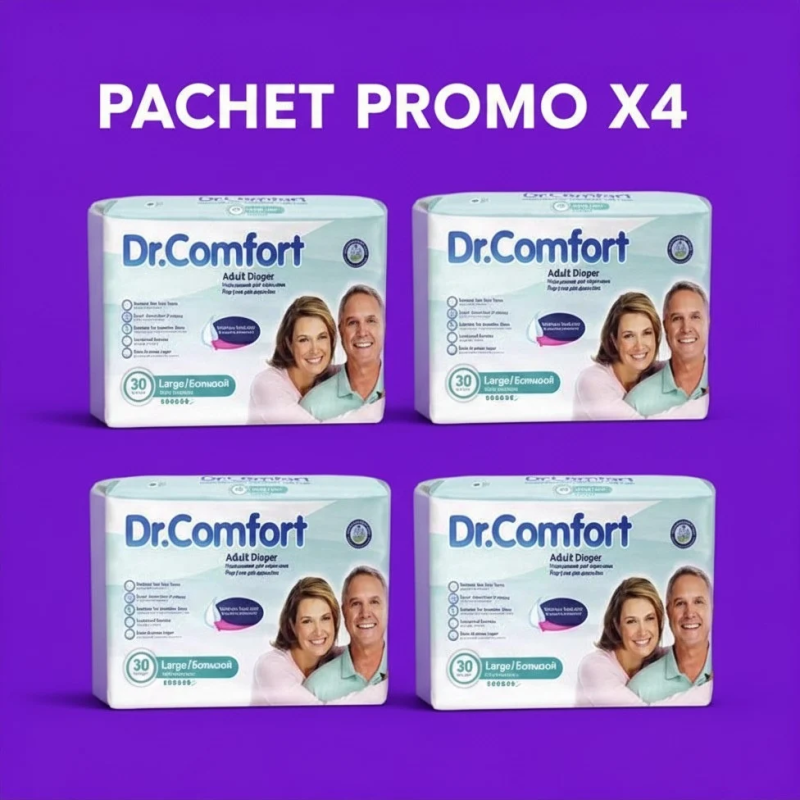 Pachet promo 4 pachete scutece adulti cu prindere laterala Dr Comfort marimea L