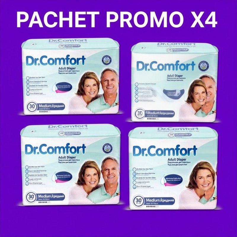 Pachet promo 4 pachete scutece adulti cu prindere laterala Dr Comfort marimea M