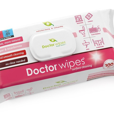 Dr. Wipes Multisuprafețe cu Oțet & Bicarbonat – Șervețele curățare universală 100 buc