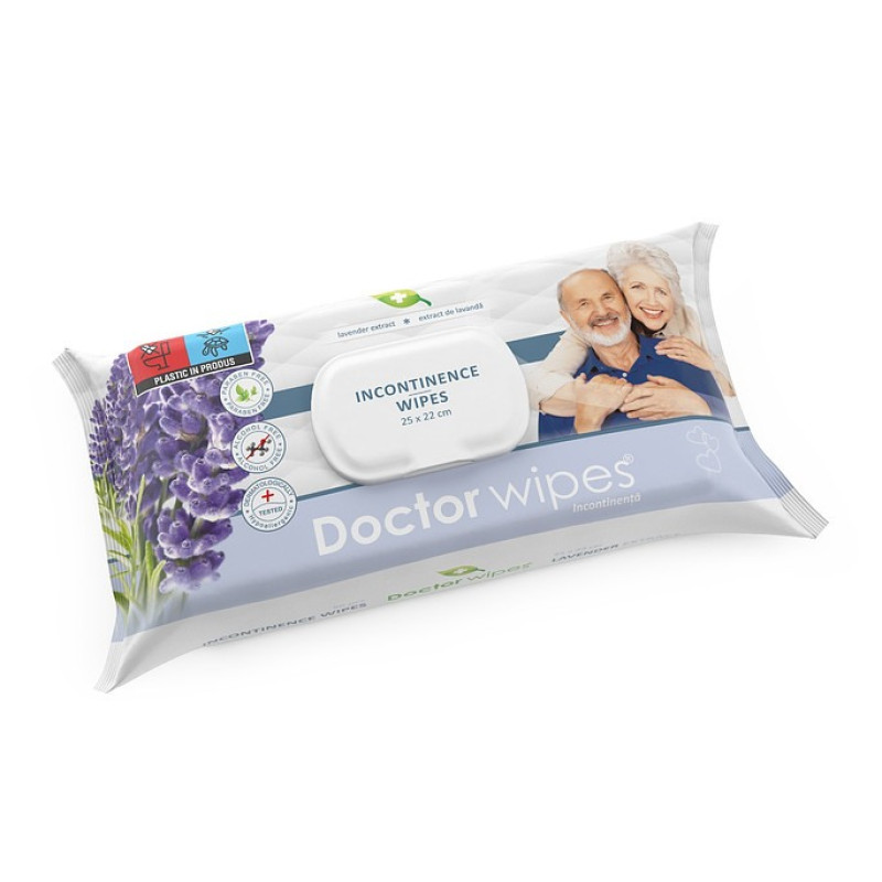 Șervețele umede Doctor Wipes Lavandă 50 buc, cu efect calmant pentru piele sensibilă și capac etanș