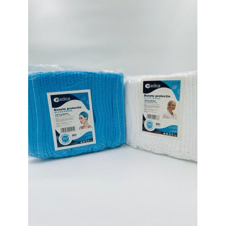 Set 100 Bonete Medicale, Elastic Dublu,12gr, Unica Folosinta, MEDICA albe 