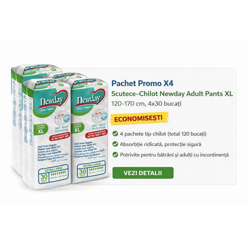 Pachet promo 4 scutece-chilot adulți Newday L 120 buc pentru incontinență