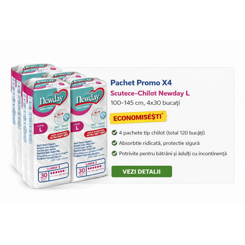 Pachet promo 4 scutece-chilot adulți Newday L 120 buc pentru incontinență