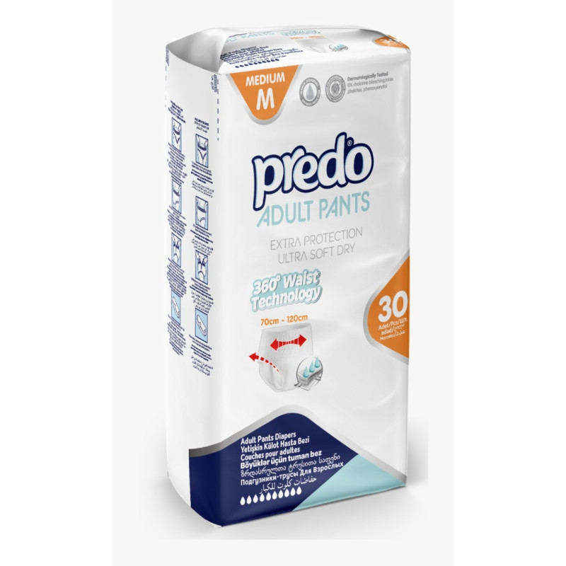 Scutece adulti, tip chilot, Marca Predo, marimea M, talie 85-125, 30 bucati/pachet Scutece adulti, tip chilot, Marca Predo, marimea M, talie 85-125, 30 bucati/pachet