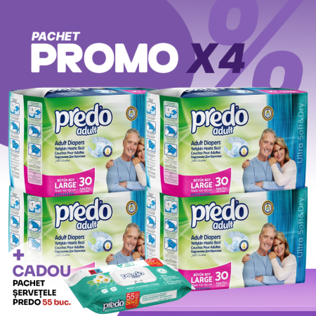 Pachet Promo Scutec pentru adulți Predo cu velcro 30 buc/set Marimea L 100x150cm- 4 set 9 picaturi + CADOU Pachet servetele umede PREDO