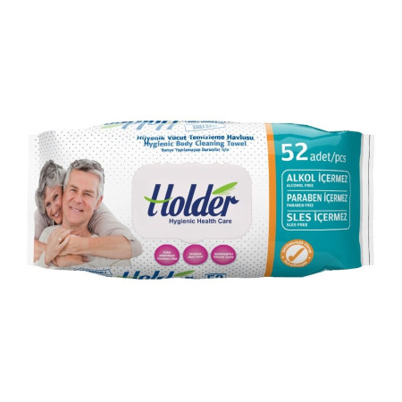 Servetele umede adulti Holder, 50 buc, cu glicerina hidratanta, inchidere cu capac